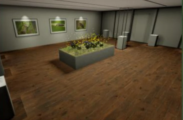 The virtual gallery with its central habitat display.